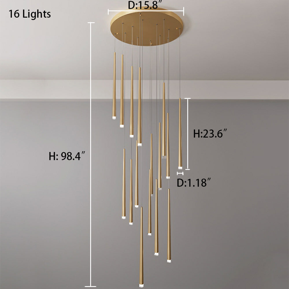 Minimalism Foyer Staircase Chandelier Ceiling Pendant Lighting Fixture For Living Room Entryway In Gold/ Black Finish