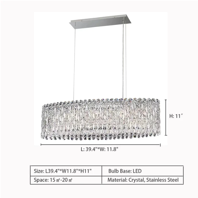 Extra Large Modern Fashion Oval Crystal Pendant Chandelier for Dining Room/Kitchen Island