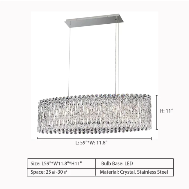 Extra Large Modern Fashion Oval Crystal Pendant Chandelier for Dining Room/Kitchen Island