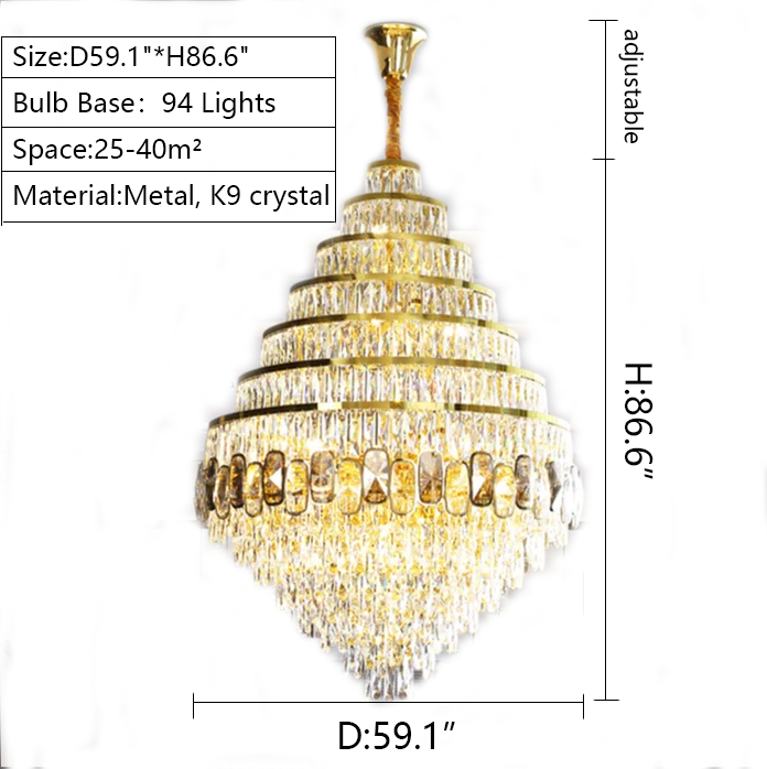 Honeycomb Shaped Ceiling Chandelier Extra Large Crystal Light Fixture For Foyer Staircase/ Entryway In Gold Finish