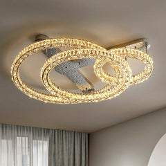 Crystal Rings Flush Mount Chandelier For Bedroom / Living Room