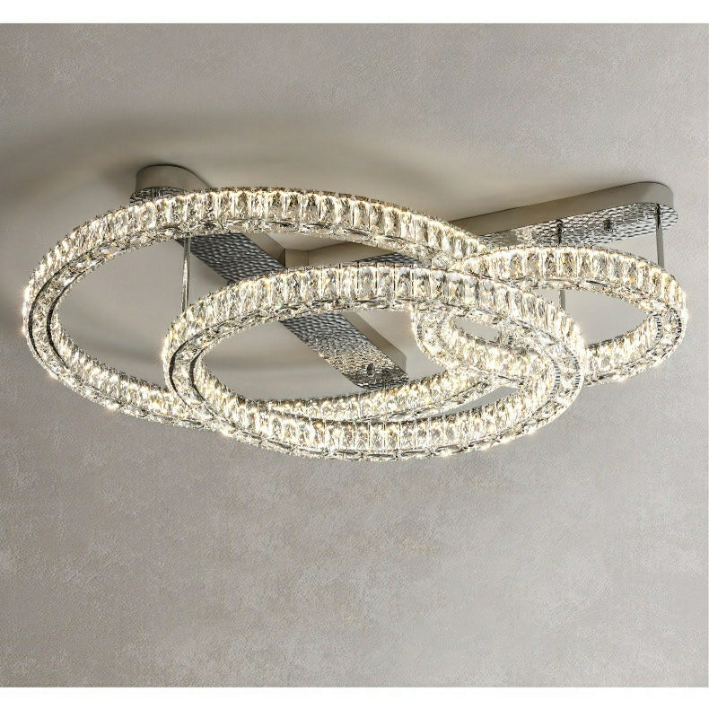 Crystal Rings Flush Mount Chandelier For Bedroom / Living Room