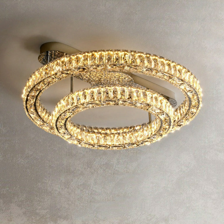 Crystal Rings Flush Mount Chandelier For Bedroom / Living Room