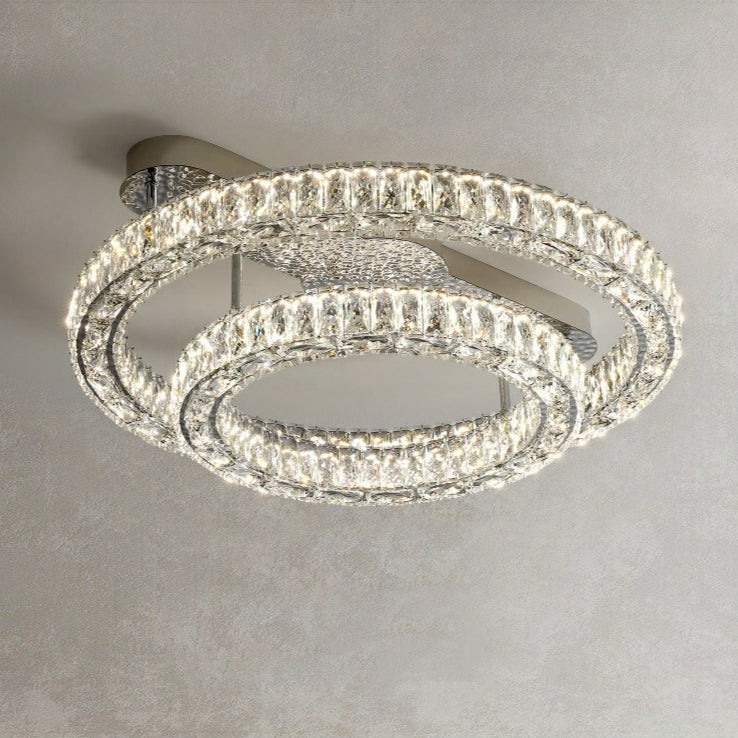 Crystal Rings Flush Mount Chandelier For Bedroom / Living Room