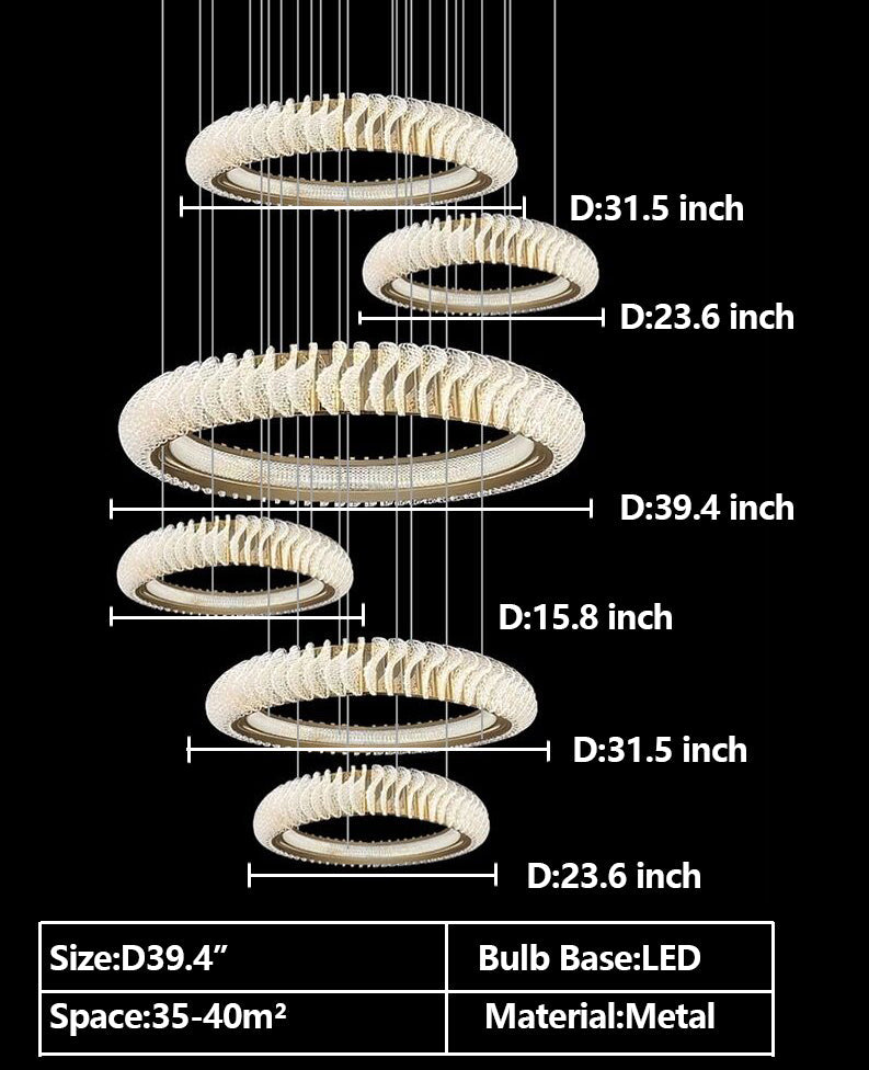 Extra Large Multi-layers Rings Crystal Chandelier Modern Art Waves Creative Pendant Light For High-ciling Foyer/Hallway/Staircase