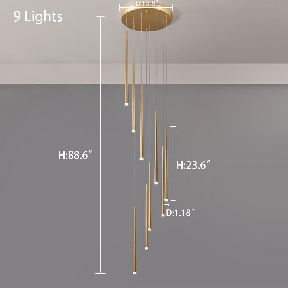 Minimalism Foyer Staircase Chandelier Ceiling Pendant Lighting Fixture For Living Room Entryway In Gold/ Black Finish