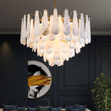 Alabaster Foyer Art Chandelier 16.9" H / 21.7" H