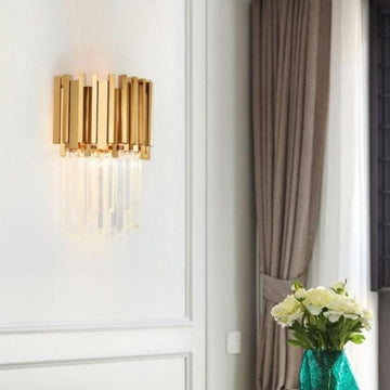 Bourbons Gold Clear Crystal Wall Sconce H