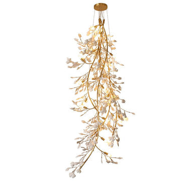 Ceramic Ginkgo Staircase Long Branch Chandelier