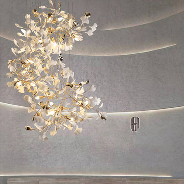 Ceramic Ginkgo Staircase Long Branch Chandelier