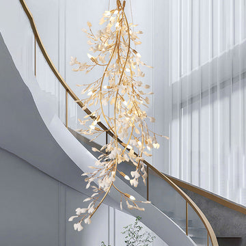 Ceramic Ginkgo Staircase Long Branch Chandelier