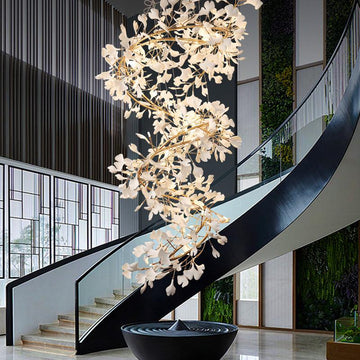 Ceramic Ginkgo Staircase Long Branch Chandelier