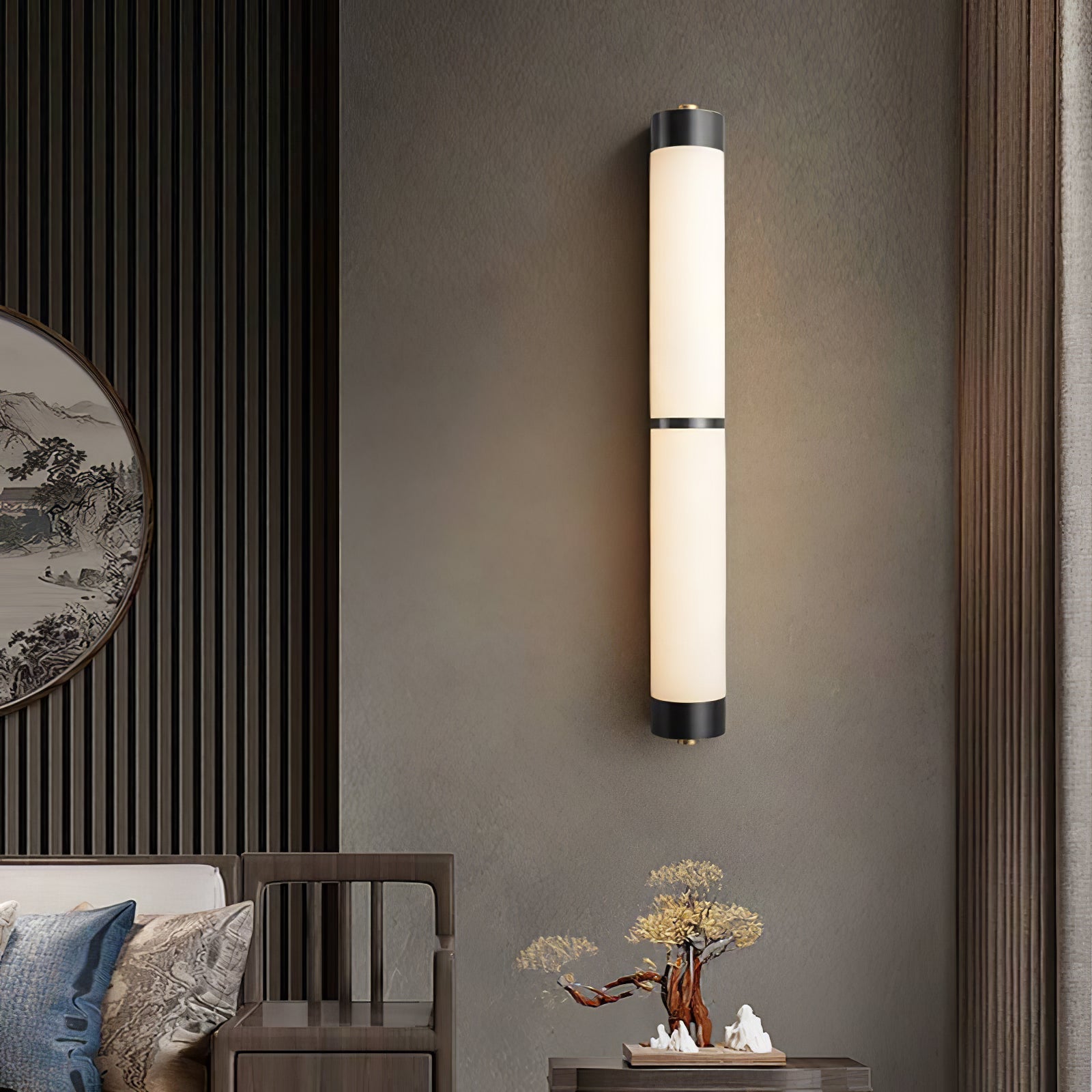 Alabaster Cylindra Brass Wall Light