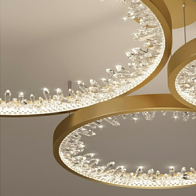 Gold/ Black 1/ 2/ 3 Rings Crystal Chandelier Modern LED Ceiling Pendant Lighting Fixture For Living/ Bedroom