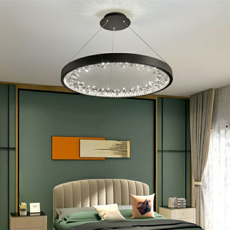 Gold/ Black 1/ 2/ 3 Rings Crystal Chandelier Modern LED Ceiling Pendant Lighting Fixture For Living/ Bedroom