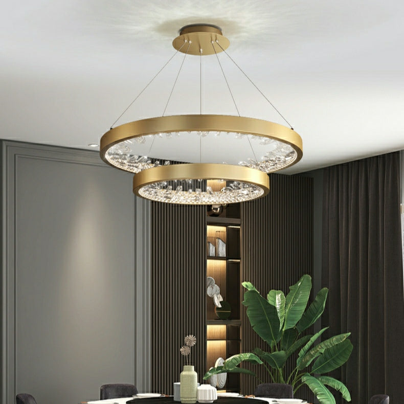 Gold/ Black 1/ 2/ 3 Rings Crystal Chandelier Modern LED Ceiling Pendant Lighting Fixture For Living/ Bedroom