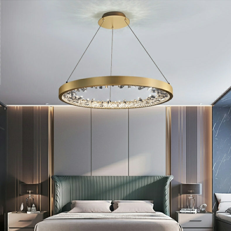 Gold/ Black 1/ 2/ 3 Rings Crystal Chandelier Modern LED Ceiling Pendant Lighting Fixture For Living/ Bedroom