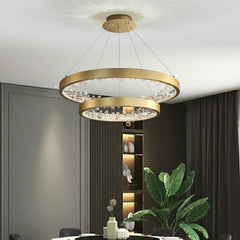 Gold/ Black 1/ 2/ 3 Rings Crystal Chandelier Modern LED Ceiling Pendant Lighting Fixture For Living/ Bedroom