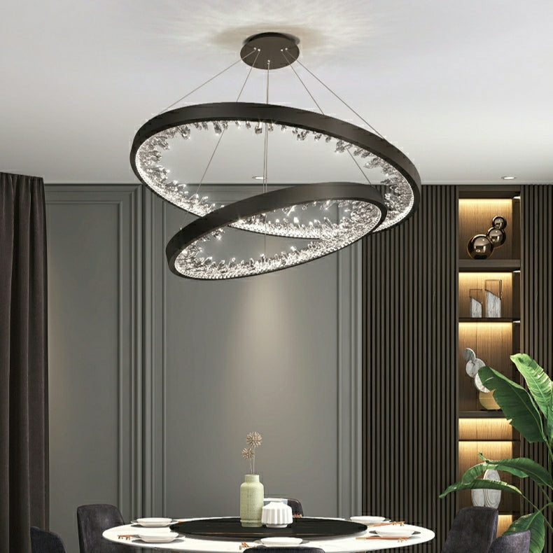 Gold/ Black 1/ 2/ 3 Rings Crystal Chandelier Modern LED Ceiling Pendant Lighting Fixture For Living/ Bedroom