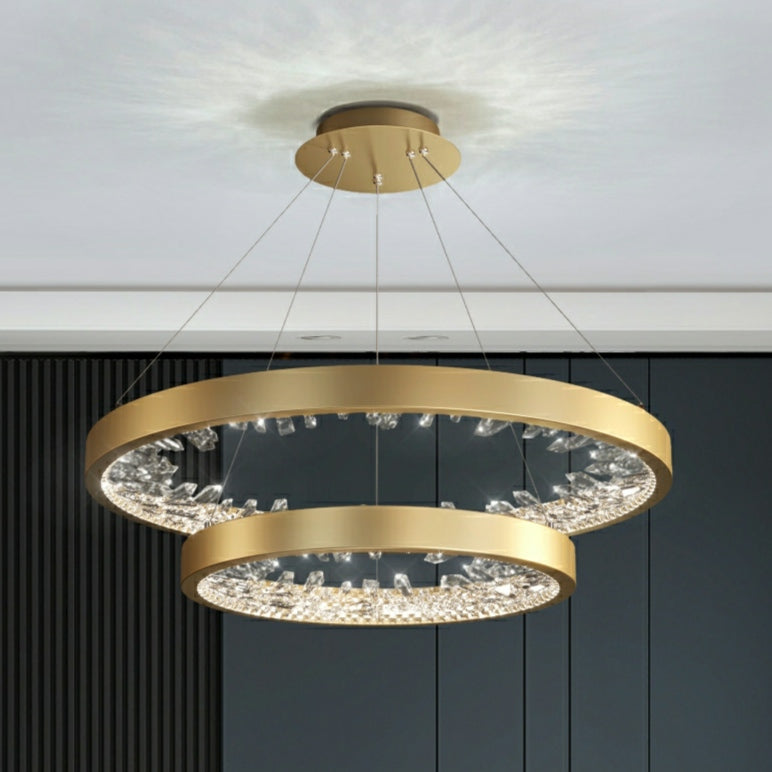 Gold/ Black 1/ 2/ 3 Rings Crystal Chandelier Modern LED Ceiling Pendant Lighting Fixture For Living/ Bedroom