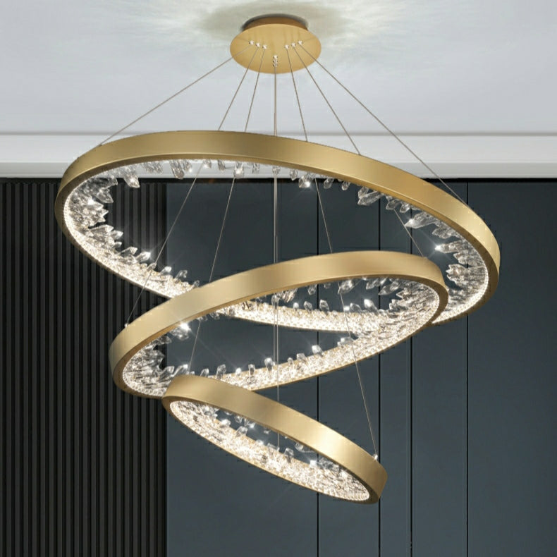 Gold/ Black 1/ 2/ 3 Rings Crystal Chandelier Modern LED Ceiling Pendant Lighting Fixture For Living/ Bedroom