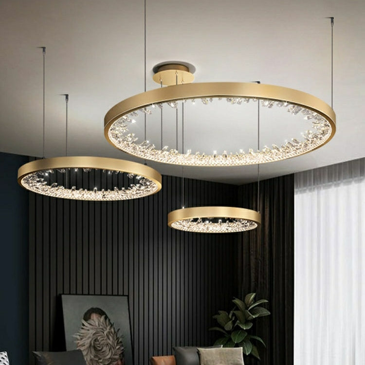 Gold/ Black 1/ 2/ 3 Rings Crystal Chandelier Modern LED Ceiling Pendant Lighting Fixture For Living/ Bedroom