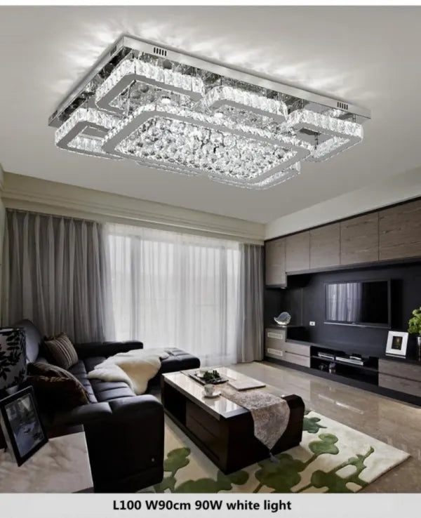 Luxury Rectangular Dimmable Crystal  Flush Mount Chandelier