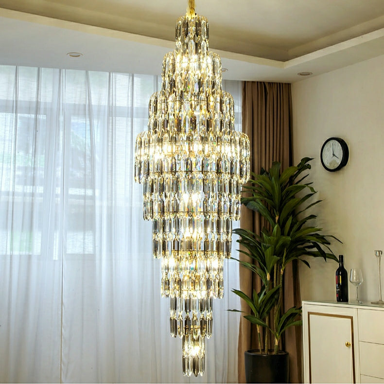 Luxury Large Foyer Staircase K9 Crystal Chandelier Long Ceiling Lighting Fixture For Living Room Hall