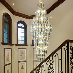 Luxury Large Foyer Staircase K9 Crystal Chandelier Long Ceiling Lighting Fixture For Living Room Hall