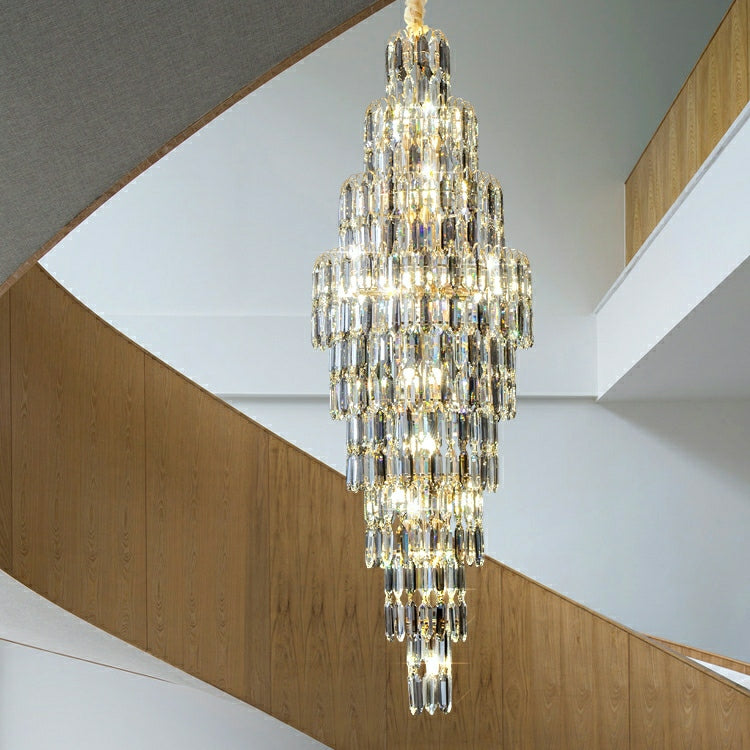 Luxury Large Foyer Staircase K9 Crystal Chandelier Long Ceiling Lighting Fixture For Living Room Hall