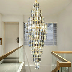 Luxury Large Foyer Staircase K9 Crystal Chandelier Long Ceiling Lighting Fixture For Living Room Hall