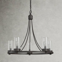 Matte Black/ Chrome Farmhouse Chandeliers 5-Light Wagon Wheel