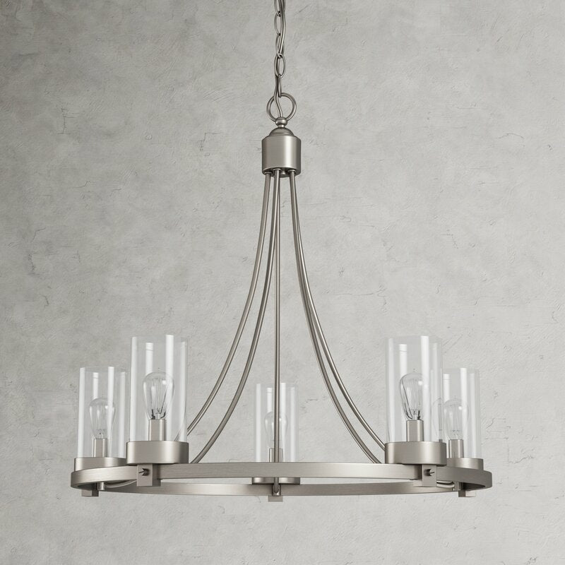 Matte Black/ Chrome Farmhouse Chandeliers 5-Light Wagon Wheel