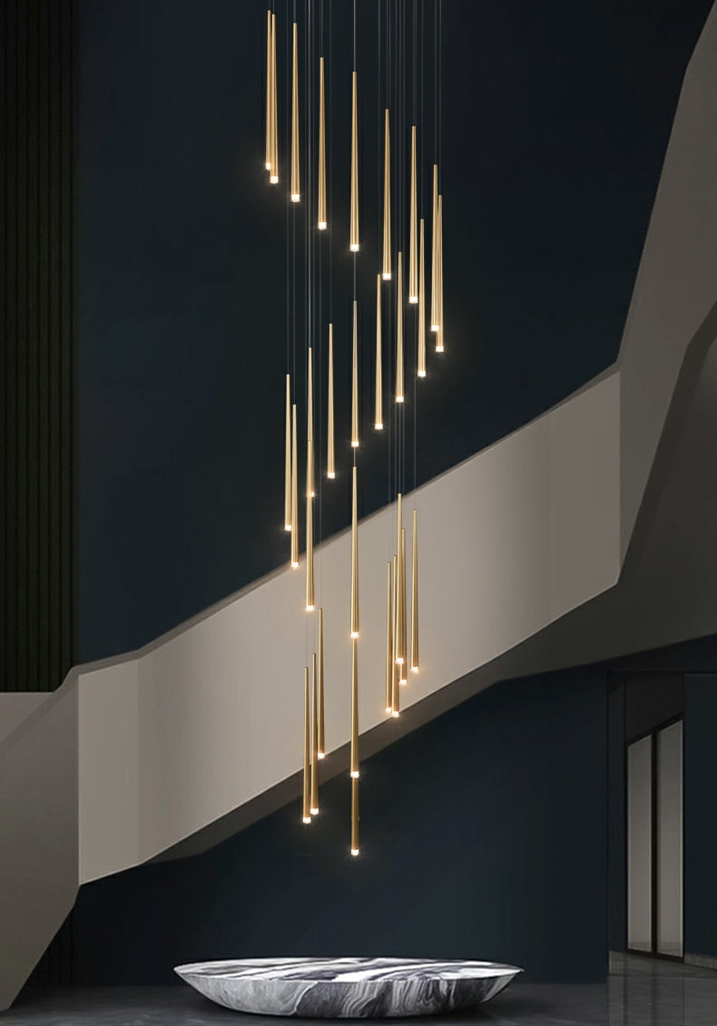 Minimalism Foyer Staircase Chandelier Ceiling Pendant Lighting Fixture For Living Room Entryway In Gold/ Black Finish