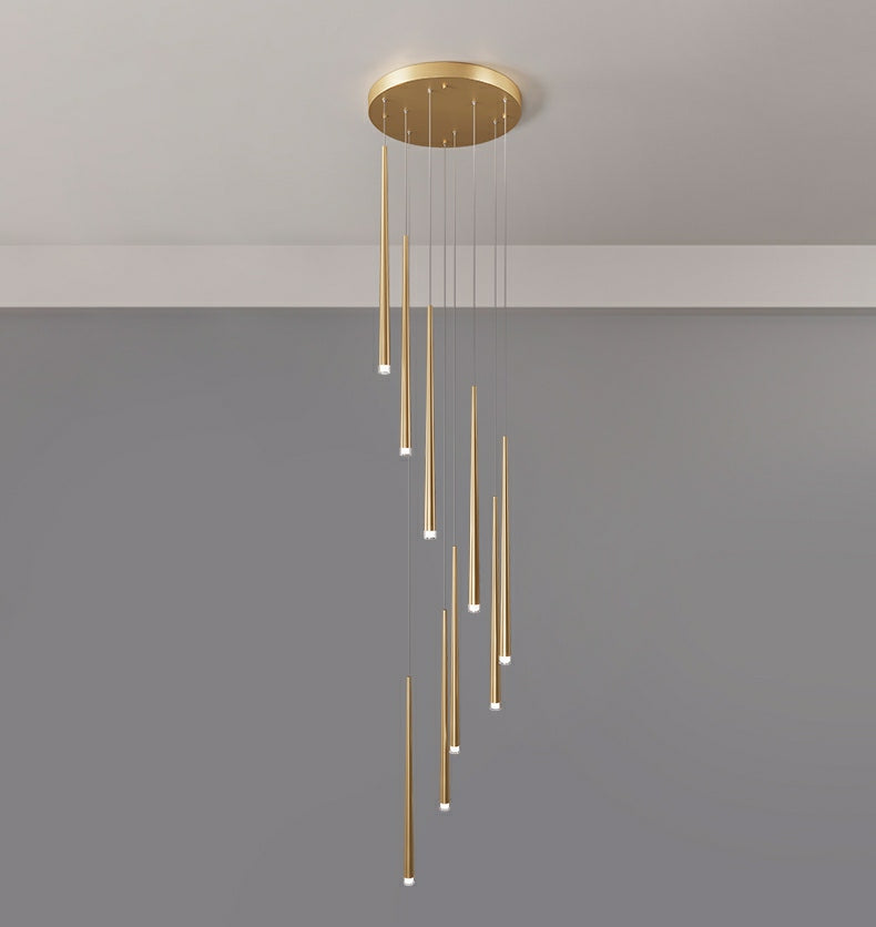 Minimalism Foyer Staircase Chandelier Ceiling Pendant Lighting Fixture For Living Room Entryway In Gold/ Black Finish