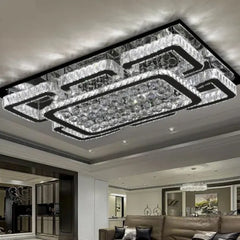 Luxury Rectangular Dimmable Crystal  Flush Mount Chandelier