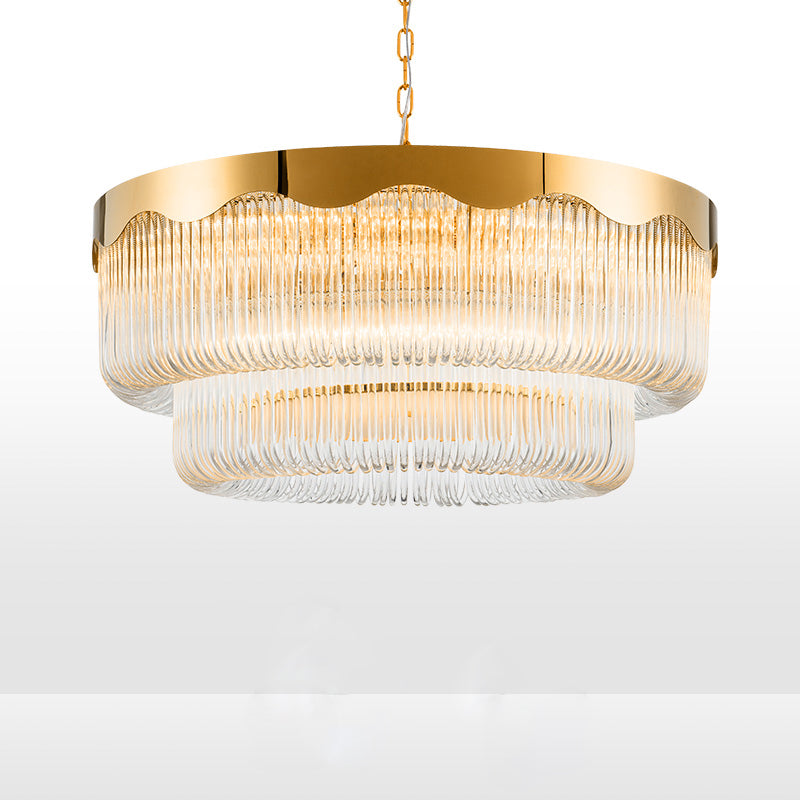 Italian Light Luxury Double-layered U-tube Round Suction&Suspension Pendant for Living/Dining Room