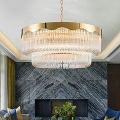 Italian Light Luxury Double-layered U-tube Round Suction&Suspension Pendant for Living/Dining Room