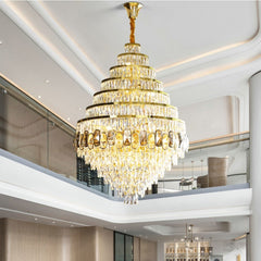 Honeycomb Shaped Ceiling Chandelier Extra Large Crystal Light Fixture For Foyer Staircase/ Entryway In Gold Finish