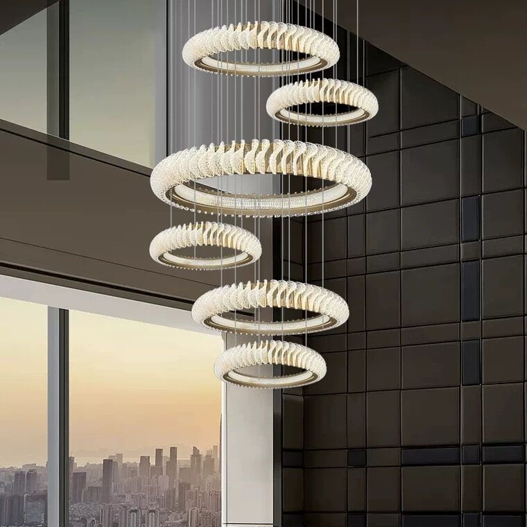 Extra Large Multi-layers Rings Crystal Chandelier Modern Art Waves Creative Pendant Light For High-ciling Foyer/Hallway/Staircase