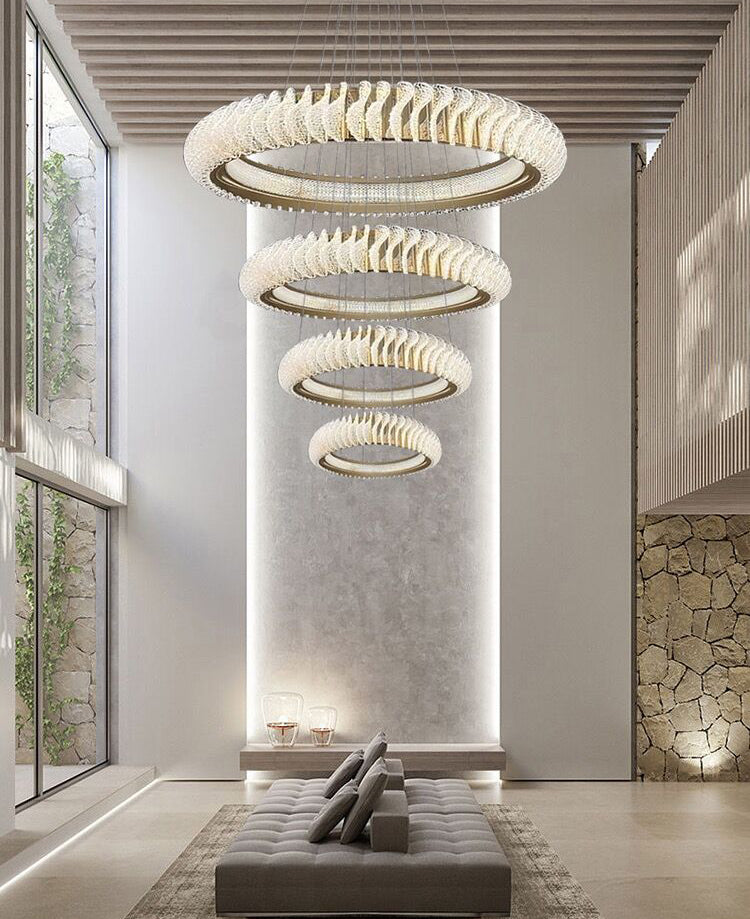 Extra Large Multi-layers Rings Crystal Chandelier Modern Art Waves Creative Pendant Light For High-ciling Foyer/Hallway/Staircase