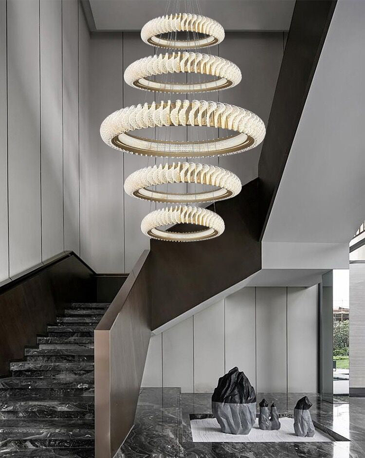 Extra Large Multi-layers Rings Crystal Chandelier Modern Art Waves Creative Pendant Light For High-ciling Foyer/Hallway/Staircase