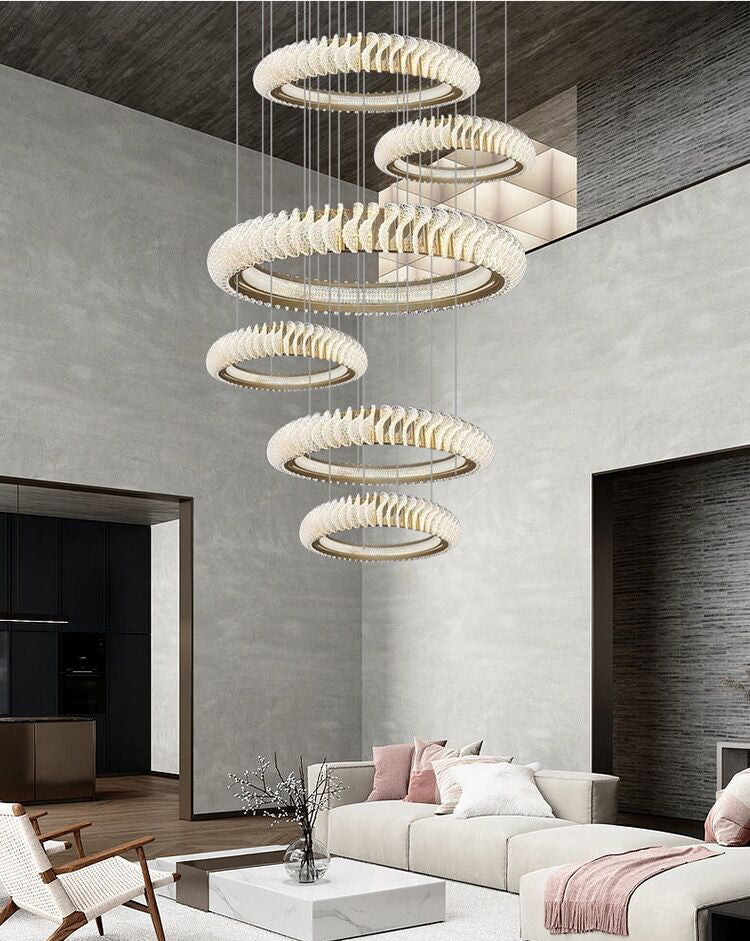 Extra Large Multi-layers Rings Crystal Chandelier Modern Art Waves Creative Pendant Light For High-ciling Foyer/Hallway/Staircase